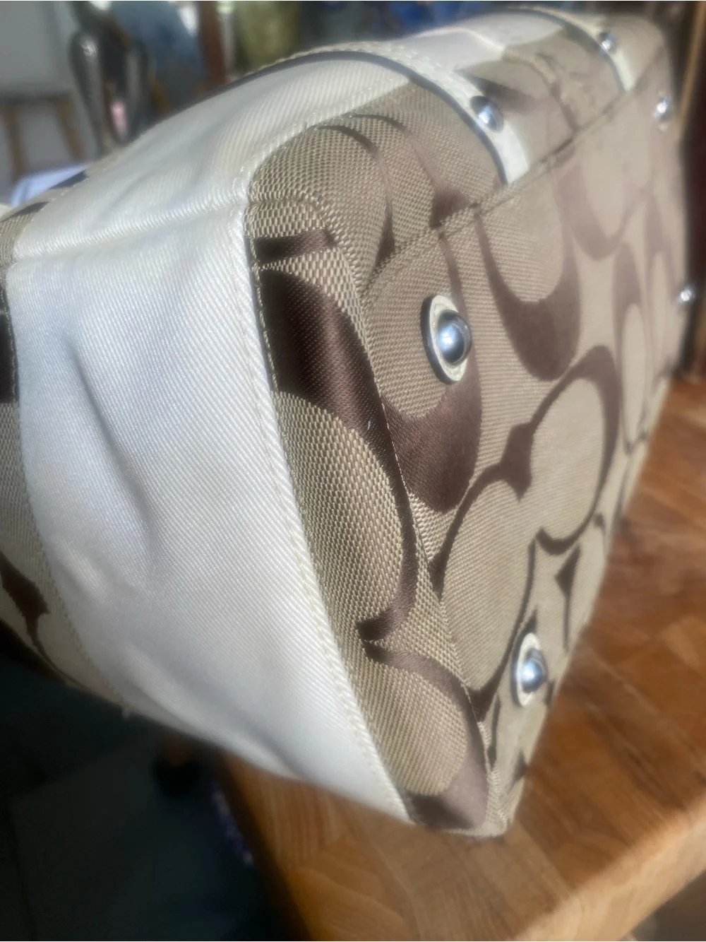 Coach Khaki Signature Canvas Satchel / Shoulder Bag w/ COA